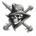 skull and Calvary scout hat surrounded by 2 sabre swords gg sword going tattoo design idea