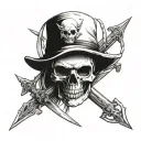 skull and Calvary scout hat surrounded by 2 sabre swords gg sword going tattoo design idea