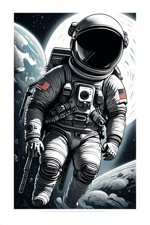 astronaut floating floating in space tattoo design idea