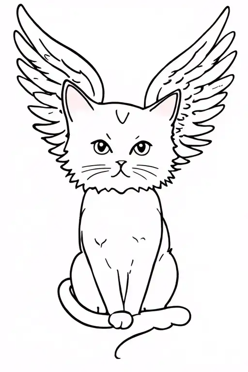 white fluffy cat with angel wings spread tattoo design idea