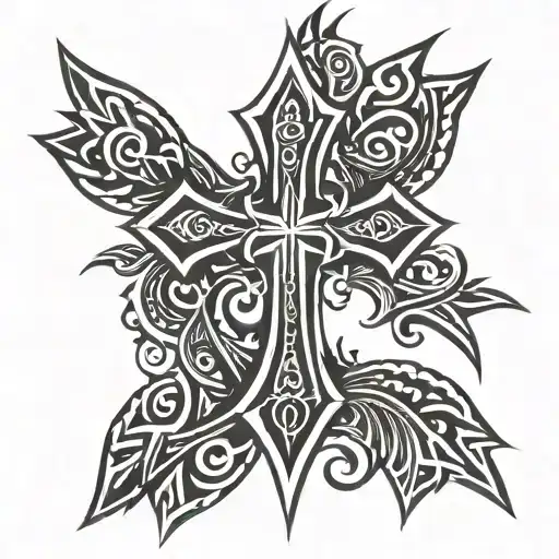 Gothic cross with trible elements tattoo design idea