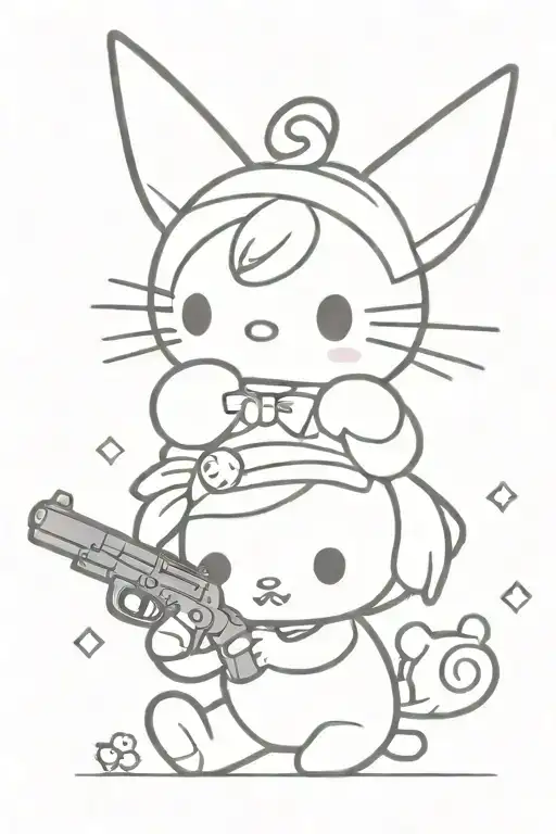 cute and creepy Sanrio kuromi with a gun tattoo design idea