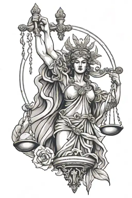goddess of justice blackwork design tattoo design idea