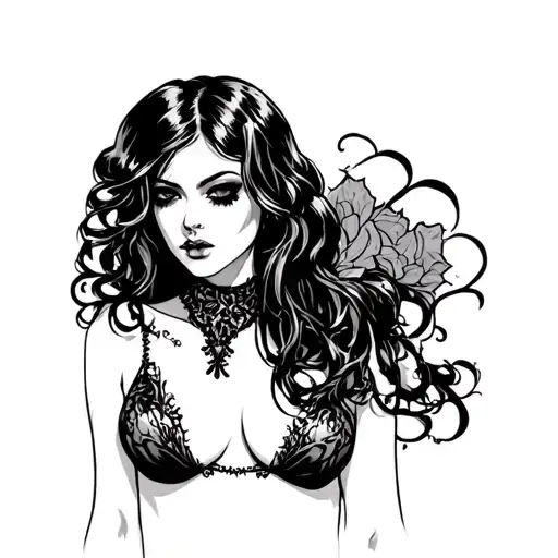 Sexy goth girl pinup nude tattoo design idea