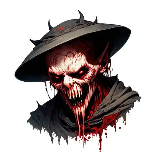 evil Disturbing horrible scary entity looking down   tattoo design idea