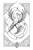 phoenix representing aquarius with viking protection runes tattoo design idea