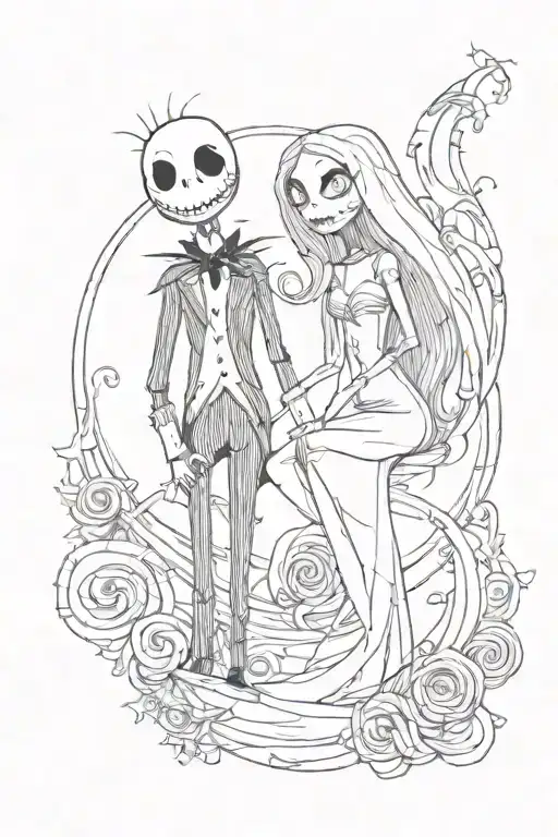 jack sally and zero nightmare before Christmas tattoo design idea