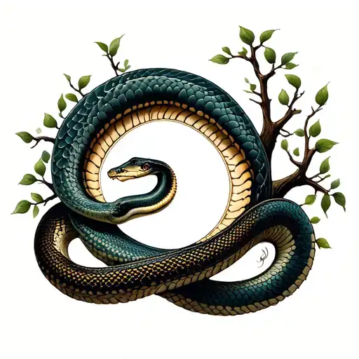 snake wrapping around tree of life intertwined tattoo design idea