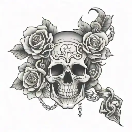 skull and roses chains wrapped tattoo design idea