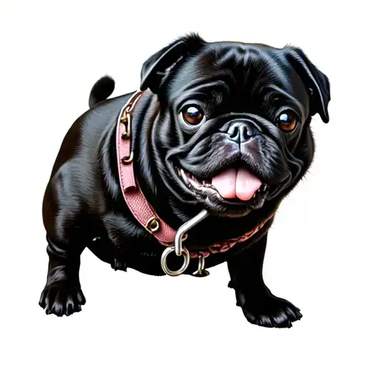 Black pug with hanger around neck fun tattoo design idea