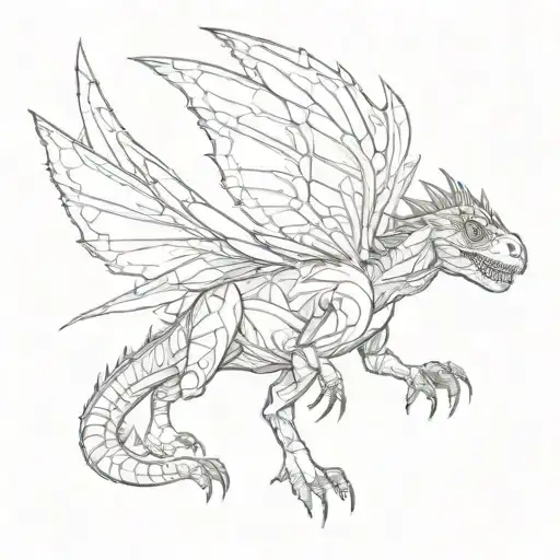 dainty dinosaur with fairy wings tattoo design idea