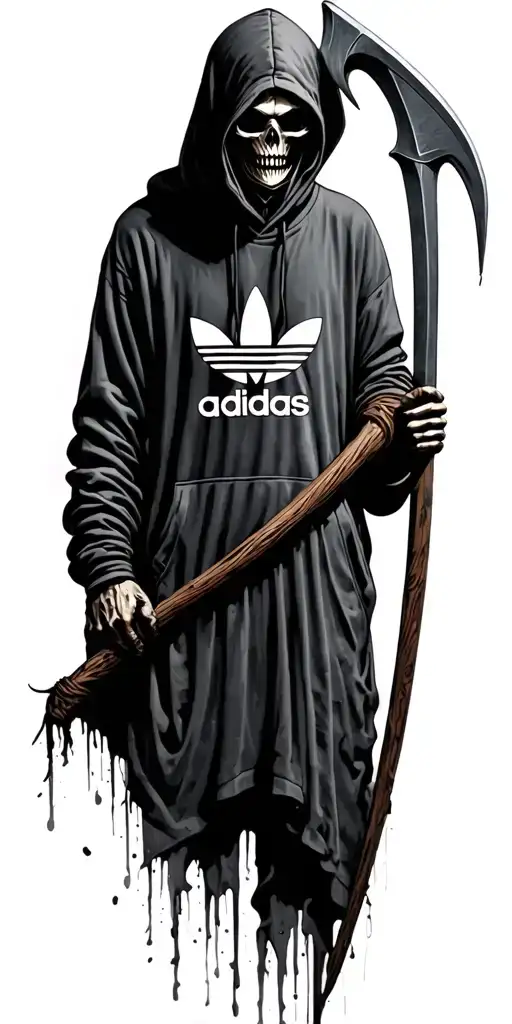 grim reaper wearing an Adidas hoody and holding a scythe  tattoo design idea
