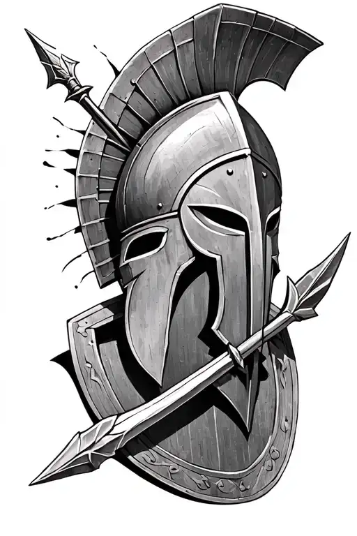 spartan spear and shield, with a spartan helmet  tattoo design idea