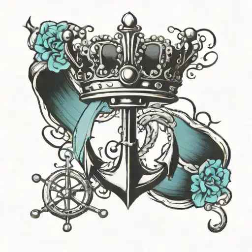 crown on an anchor braclet black with music tattoo design idea