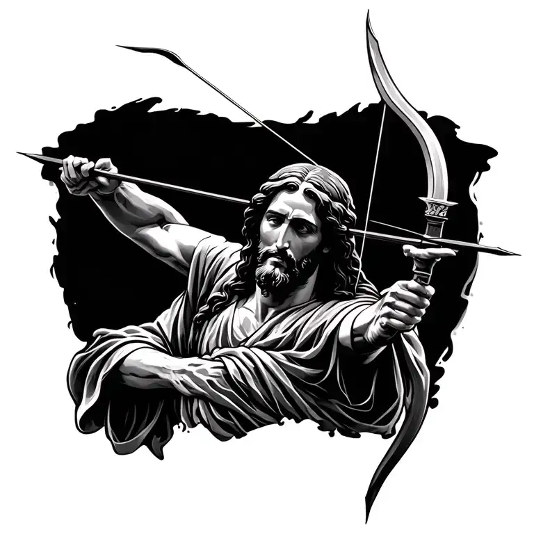 Jesus shooting a bow and arrow tattoo design idea
