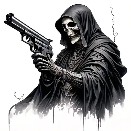 grim reaper with gun morphing tattoo design idea