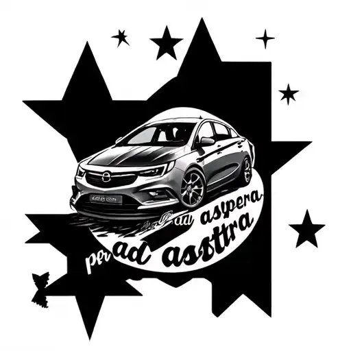opel astra car, with big dipper stars in the background. Additionally an "per aspera ad astra" sign should be visible be tattoo design idea