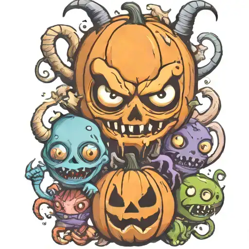 kawaii Halloween monster war tattoo design idea