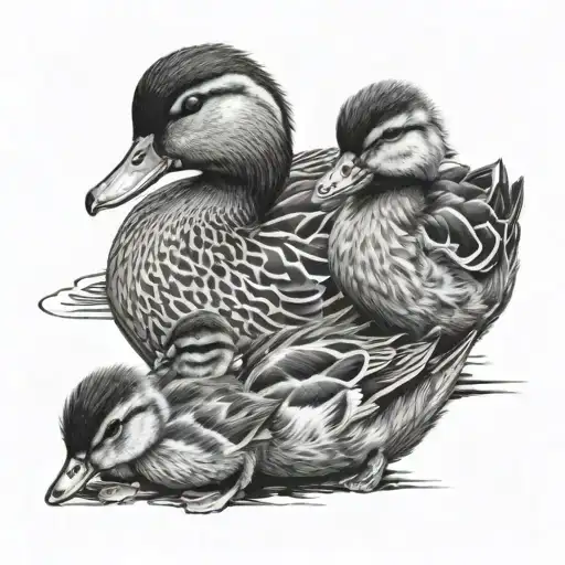 mama duck and 2 ducklings cuddling together tattoo design idea