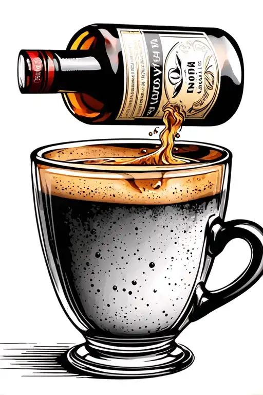 small sambuca bottle tipping into an espresso cup tattoo design idea