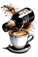 small sambuca bottle tipping into an espresso cup tattoo design idea