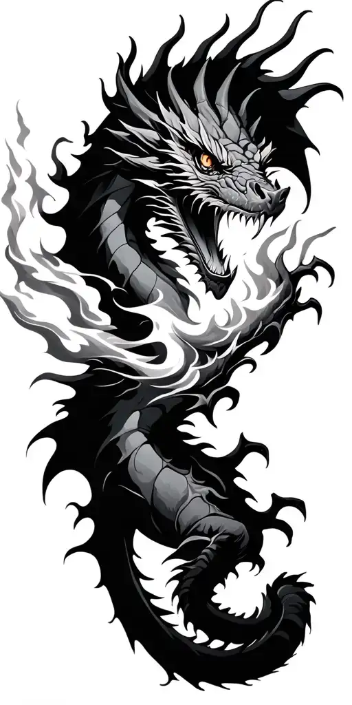 Dragon breathing fire tattoo design idea