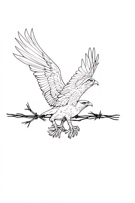 hawk and eagle and barbed wire tattoo design idea