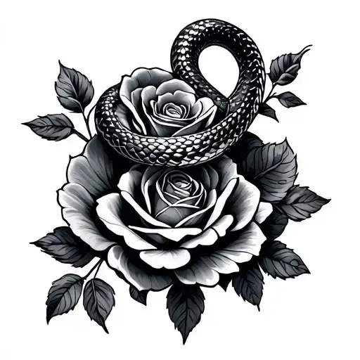 snake and roses tattoo design idea