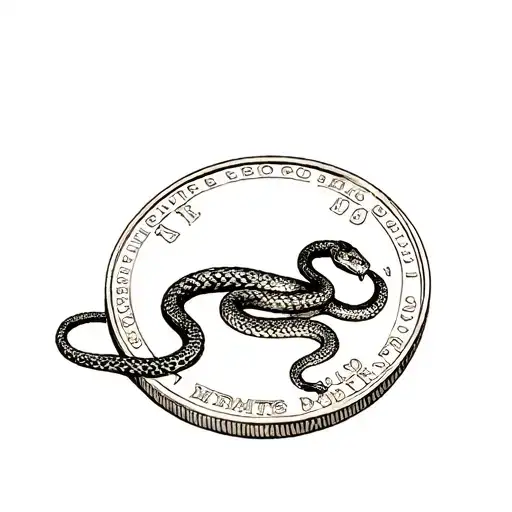 a simple sketch of a coin with a rattle snake on it  tattoo design idea