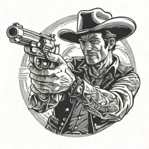 5 point perspective of cowboy shooting a gun  tattoo design idea