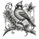 Cardinal bird and music notes intertwined tattoo design idea