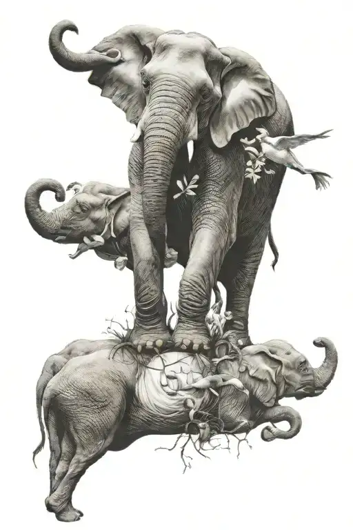 Salvador Dali elephant held up by three little birds tattoo design idea