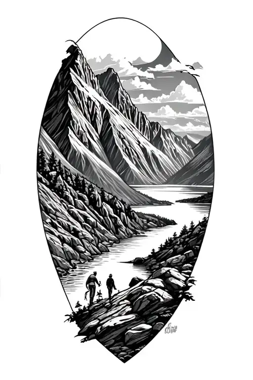 traveling in Peru, china, and Switzerland,  hiking/backpacking, rocking climbing; mountains, lakes/rivers.  no words tattoo design idea