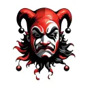 Jester mask with 3 emotion, sad, angry, happy face tattoo design idea