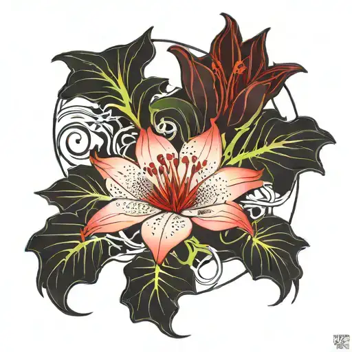 red spider lily whole flower moon and japanese writing tattoo design idea