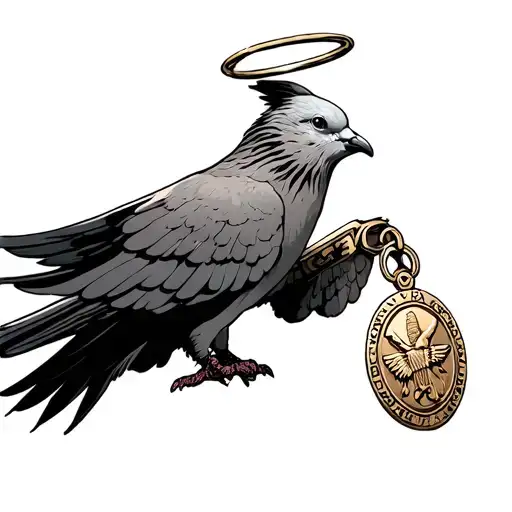 A dove wearing a halo and carrying a metal of honor tattoo design idea