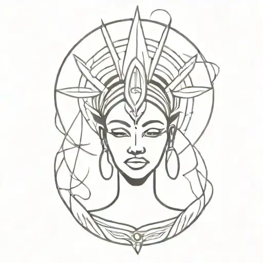 African goddess surrounded tattoo design idea