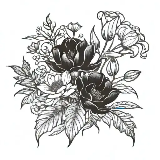 December birth flower and February birth flower bouquet tattoo design idea