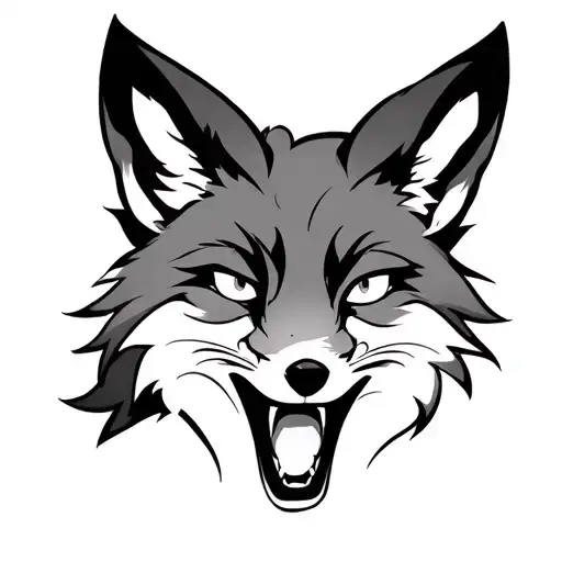 neo-trad fox with white eyes and mouth open  tattoo design idea