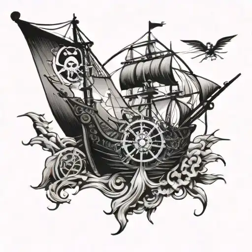 pirate ship swallow kraken compass rising sun tattoo design idea