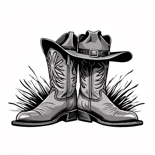 cowboy boots with hat on top tattoo design idea