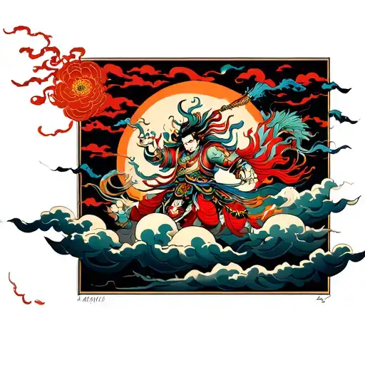 raijin riding on the clouds tattoo design idea
