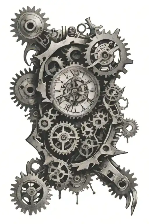 broken cracked watch pieces broken cracked gears and parts and springs  tattoo design idea