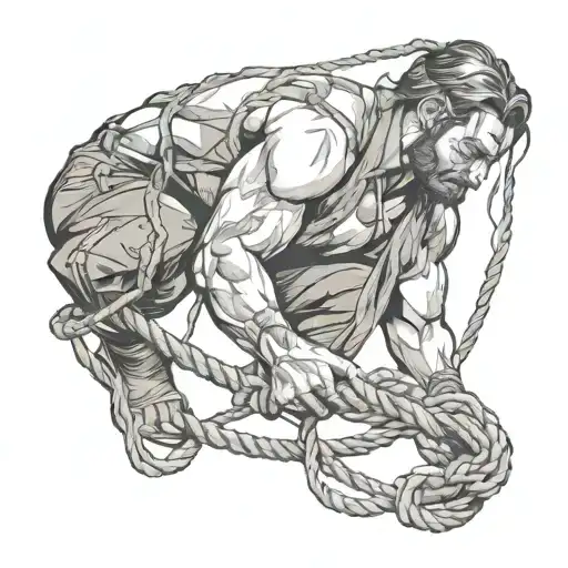 sexy submissive guy tied up with rope tattoo design idea