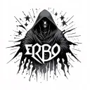 "Erebo" Mysterious Shadow Hooded Figure standing mysteriously With stars around tattoo design idea