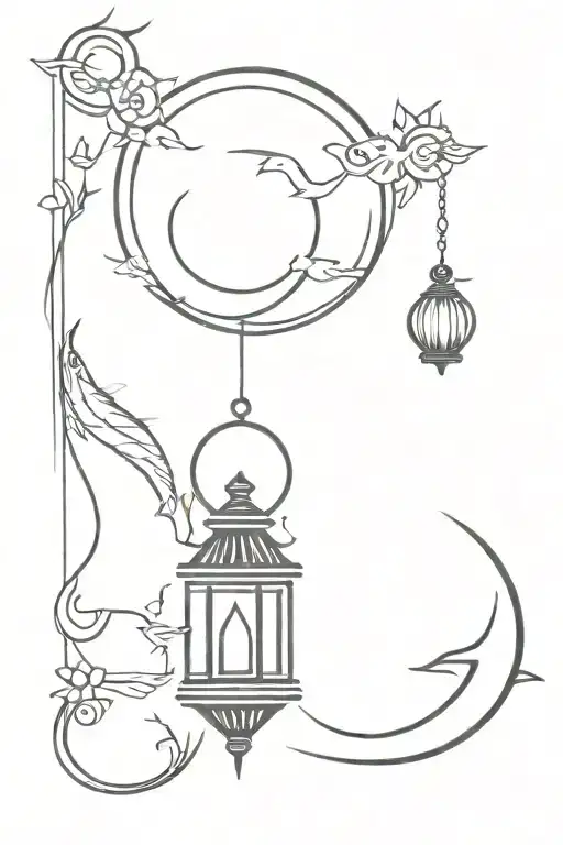 black sun moon fishes and a lantern symbol tattoo design idea