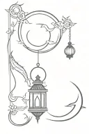 black sun moon fishes and a lantern symbol tattoo design idea