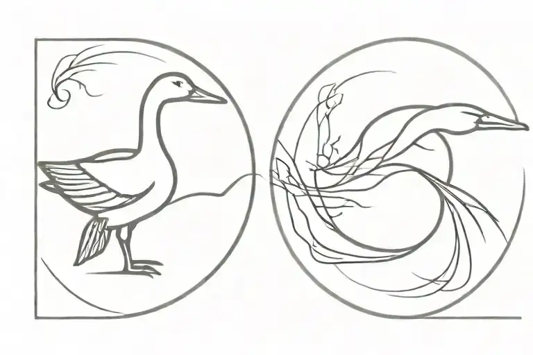 two geese, yin yang symbol, sun tattoo design idea