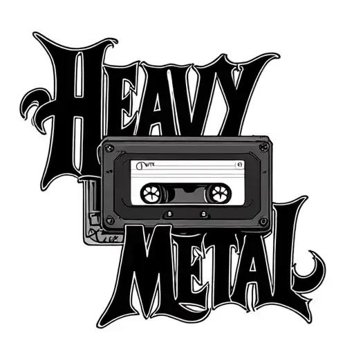 audio cassette with the tape out and forming the words Heavy Metal with the tape tattoo design idea
