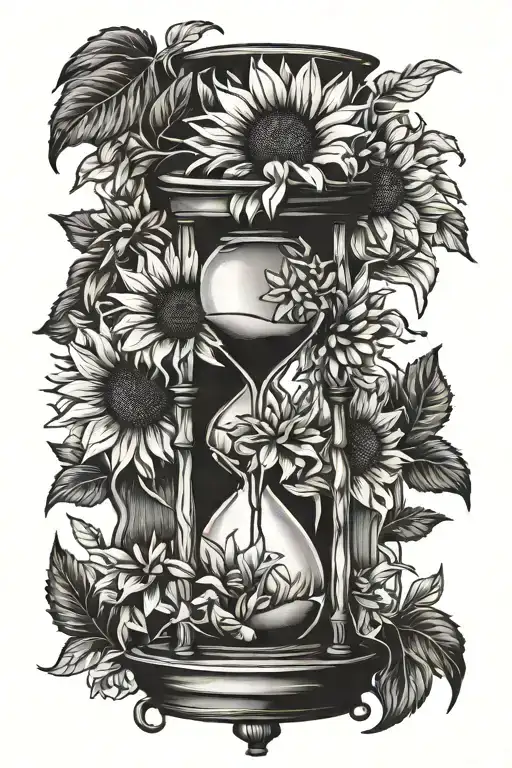 hourglass sunflower growing tattoo design idea